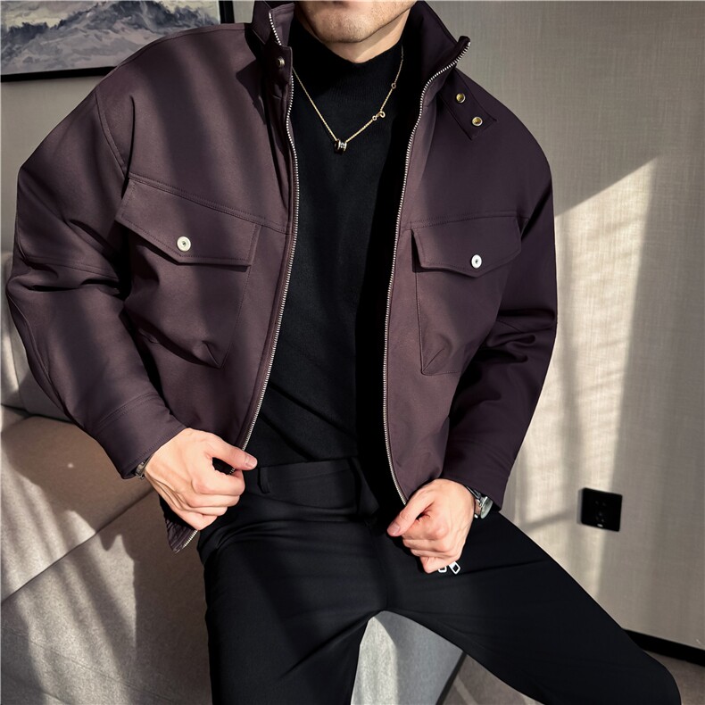 秋冬防风立领冲锋衣多口袋设计感加厚棉服短款外套潮M25022-P183,男装夹克,电商A213