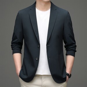秋季新款2022宽松免烫男士西服长袖外套薄款翻领上衣时尚百搭图片