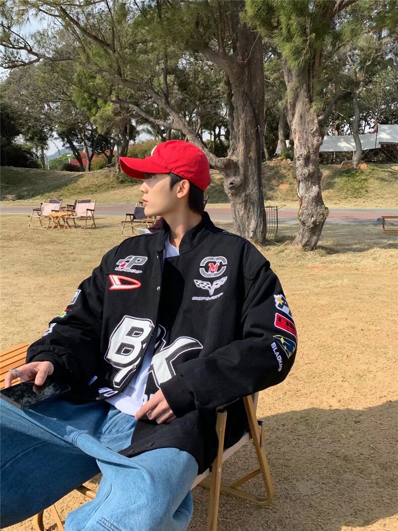 春秋潮2022机车服美式徽章宽松外套棒球服夹克上衣W2147-P70,男装夹克,星座412-3