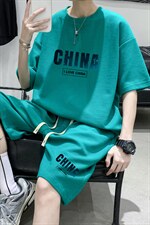 ！2024夏季男士简约字母印花男士华夫格短袖套装HTZ16P50，男装T恤，电商B220