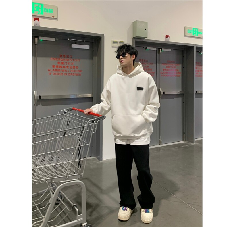 现货网图魔术贴连帽卫衣男秋季潮牌纯色外套特P55,男装卫衣,电商D205