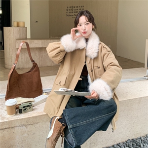 现货：冬季新款毛绒拼接休闲保暖中长款派克服2C135-8957P285K428图片