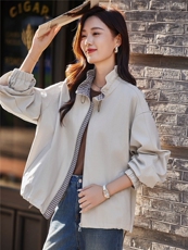 抽绳立领短款外套女2025秋新款宽松休闲穿搭格里韩版工装夹克风衣，女装短外套，靓衣阁