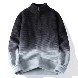 25785-P70秋半高拉链领毛衣外套男针织衫渐变色宽松打底衫外套图片