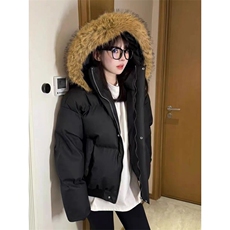 现货三防重磅硬挺boxy短款羽绒棉衣座山雕大毛毛领PU皮棉服外套冬，男装棉衣，电商A443