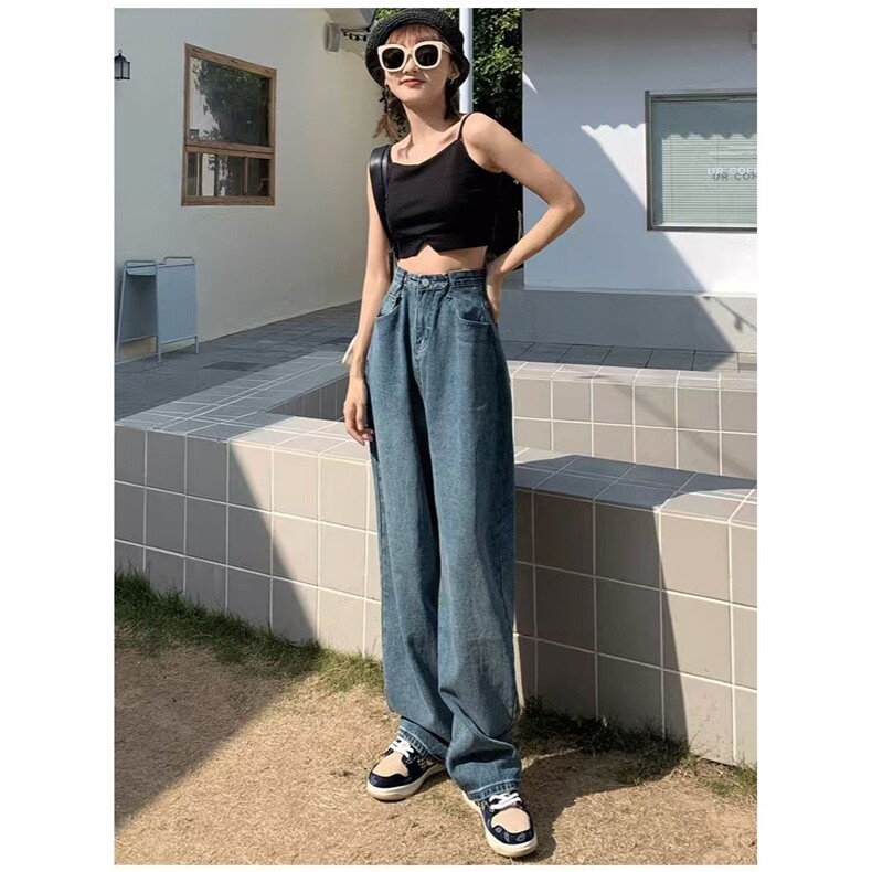 高腰显瘦阔腿牛仔裤女2025新款夏季破洞小个子直筒复古宽松拖地裤,男装牛仔裤,星座1210-1