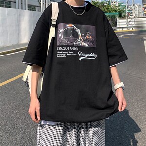 港风t恤男夏季ins潮牌印花圆领宽松上衣韩版潮流五分短袖T172-P28图片
