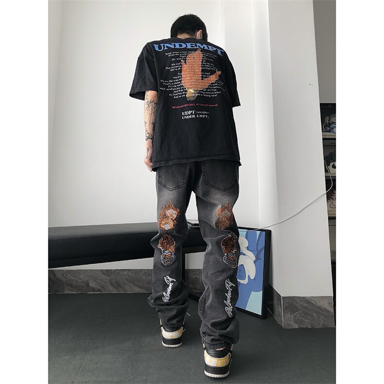 美式ins高街hiphop小众刺绣牛仔裤货号K710P6588,男装牛仔裤,电商A063