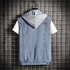 MJ202-58-牛仔大码可脱卸连帽网格马甲男工装ins无袖坎肩外穿,男装工装外套,星座103A