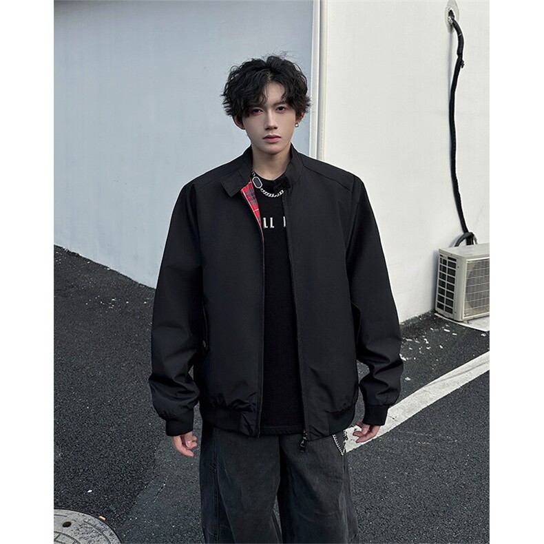 8XL-M美式复古棒球服外套男特大码潮牌双拉链立领夹克衫JK005P85图片