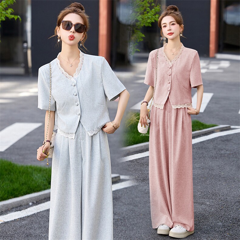 小香风通勤套装女装2025夏季高级感穿搭减龄显瘦阔腿裤休闲两件套，女装套装/套裙，艾仟回(原伊仟回)