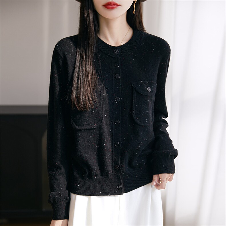 时尚法式miu系针织开衫女小香风外套毛衣2025秋冬设计感小众上衣,针织衫/毛衣,暖烁羊绒