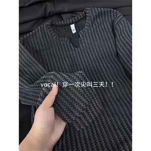 春季卫衣男高级感华夫格长袖t恤打底衫褶皱肌理感LT30622-P29,黑色无袖雪纺长裙搭配图片