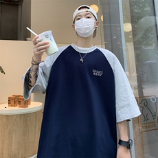 C277-P26夏季潮流宽松拼接短袖日系少年感插肩袖t恤打底衫男，男装T恤，星座512-6