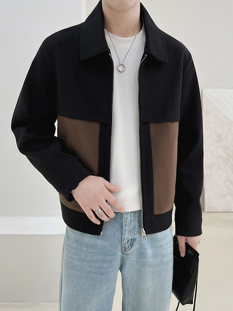 男新款呢子大衣秋冬妮子毛呢拼色宽松夹克外套A236-JK-5052-P135,男装夹克,电商A236