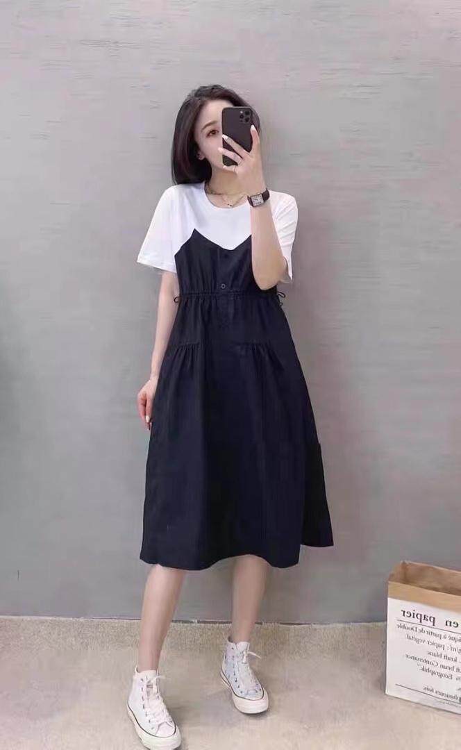 夏款拼接连衣裙，女装连衣裙，吉之红