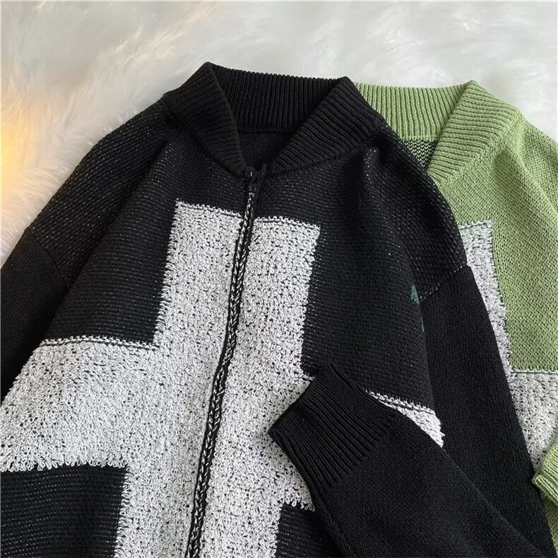 美式街头设计感毛巾绣十字架开衫毛衣GM30P50,男装针织衫/毛衣,星座1116-2