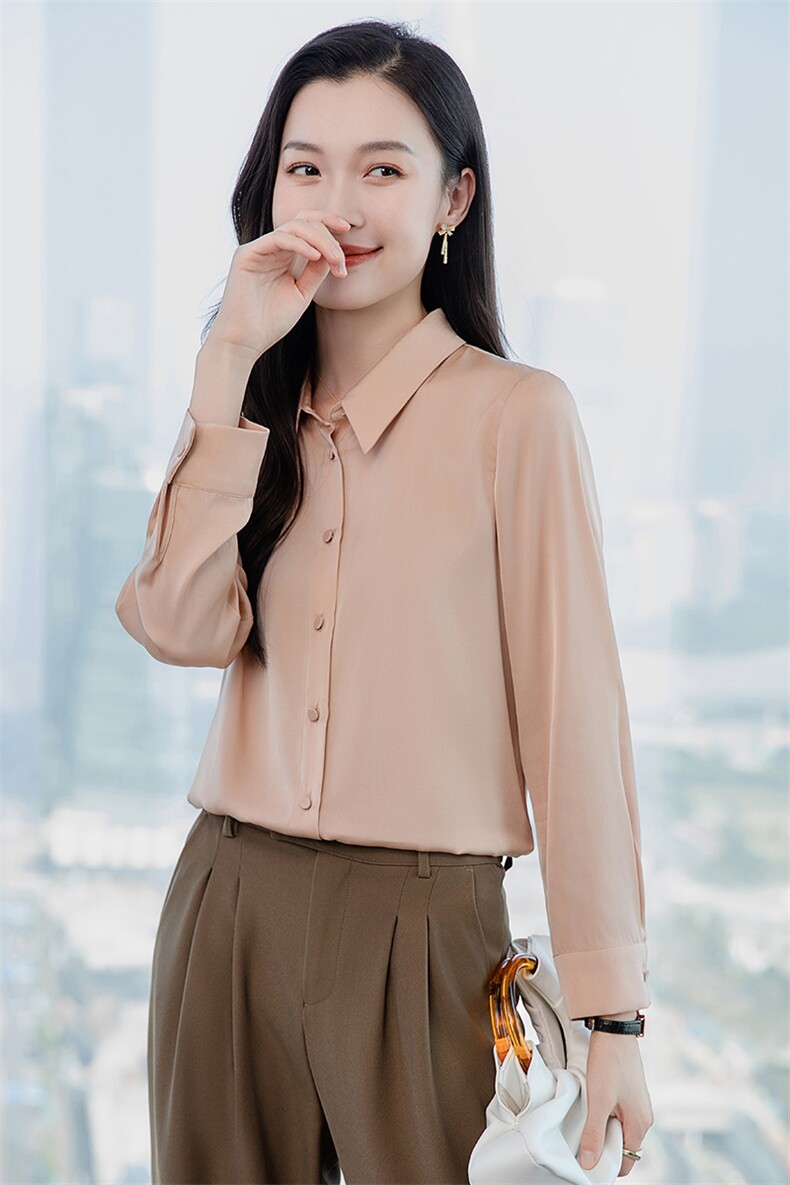 重磅高端酒红色真丝衬衫女长袖2026春新款修身妈妈真丝上衣,女装衬衫,阿舍尔精品