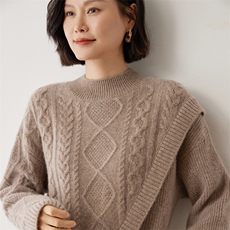 半高领35%羊绒衫女2024新款内搭显瘦软糯百搭纯色针织衫，女装羊绒衫，雪山红莲