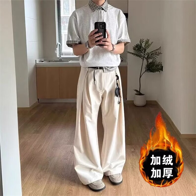 2025美式复古可调节腰带简约加绒西裤男女直筒cleanfit休闲裤子，男装西裤，星座506A