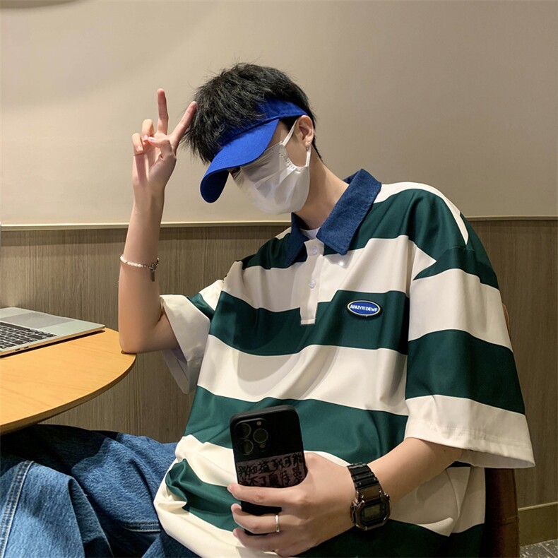 T3110-P30夏季宽松条纹polo短袖图片