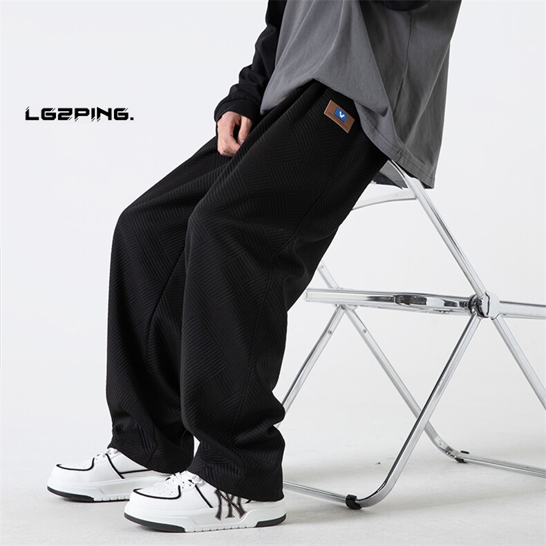 K010P48无影墙秋季新款百搭休闲几何纹理休闲长裤宽松直筒裤，男装休闲裤，电商A026-1