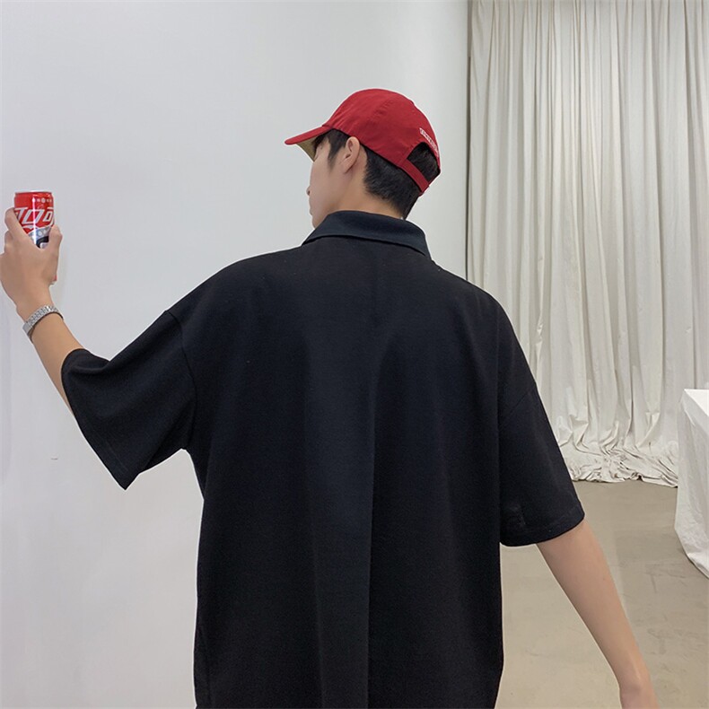 2021夏装港风新款ins潮流宽松polo衫韩版拉链个性短袖T恤PL01/,男装Polo衫,电商D202