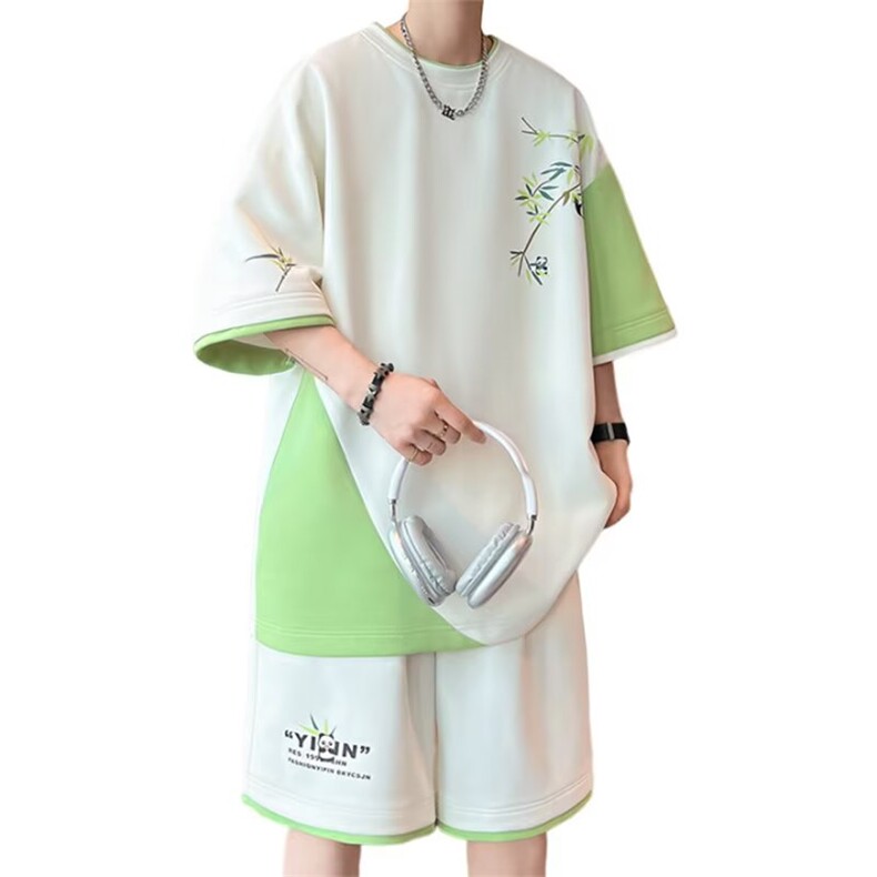 男士夏装套装短袖t恤男2025新款夏天帅气两件套青少年五分袖体恤,男装T恤,星座1210-1