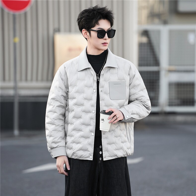 大货90白鸭绒翻领拼皮高级感男装羽绒服C317-26762-P285,男装羽绒服,电商C317