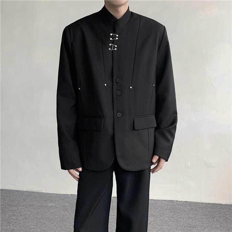 现货！25春夏中山装设计感立领金属老钱风西服XZ23-P135，男装西服，电商B288