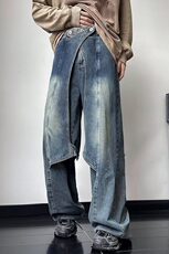 DK901-P65美式高街复古重工做旧水洗牛仔裤男解构拼接设计，男装牛仔裤，星座603-2