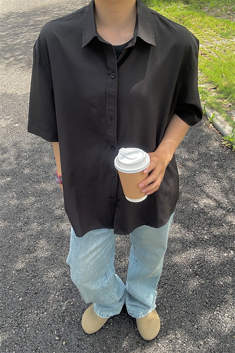 薄款冰丝短袖衬衫男简约纯色垂感休闲痞帅衬衣CS288-P20,男装T恤,星座301C-5