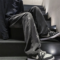 2024早春刺绣重工艺水洗宽松直筒牛仔裤313A-1-NZ026-P65控78，男装牛仔裤，星座808A-1