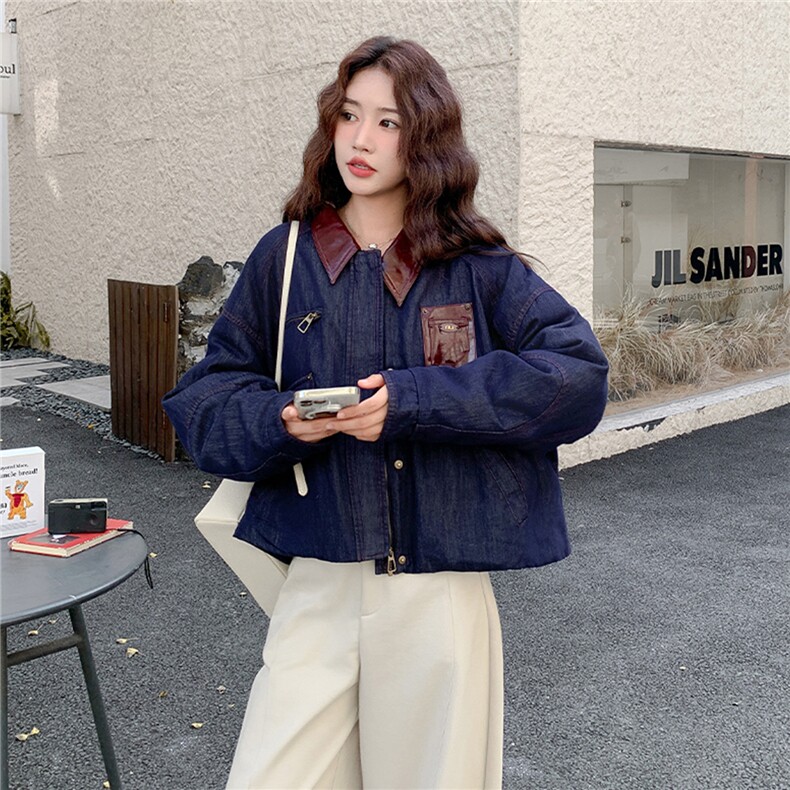 新标90%白鸭绒牛仔拼接羽绒服W604P265K398,女装羽绒服,2C209