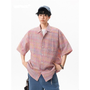 美式泡泡纱短袖T恤衬衫男女夏季情侣薄款半袖宽松速干C08p35图片