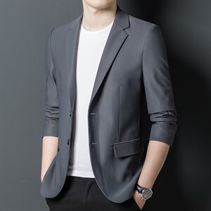 休闲时尚西装男春秋季中年男士西服商务宽松单西外套韩版冰丝薄款图片