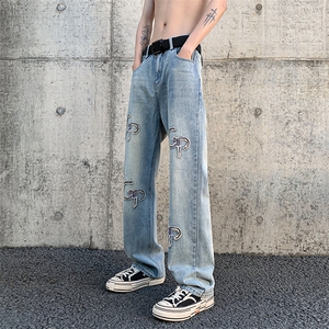 美式牛仔裤男款春季水洗长裤潮牌高街宽松直筒A061-W9979-P65控88图片