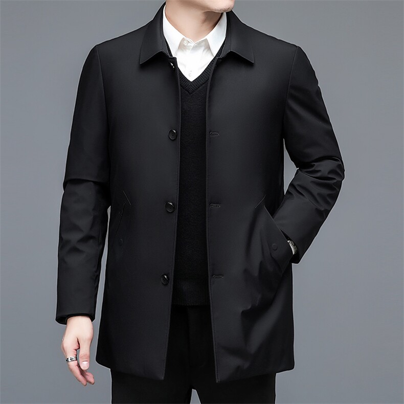 冬季新款翻领纯色男士羽绒服中年商务休闲上衣男装厚款保暖外套,男装羽绒服,电商B212（原钱塘6029）
