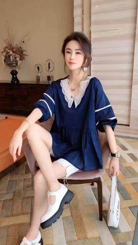 精梳棉拼接蕾丝小衫，女装，姚姚家