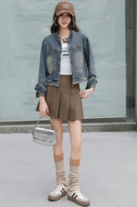 高级感气质牛仔短外套女春秋新款小个子宽松百搭复古长袖夹克上衣，女装牛仔外套，潮流依族