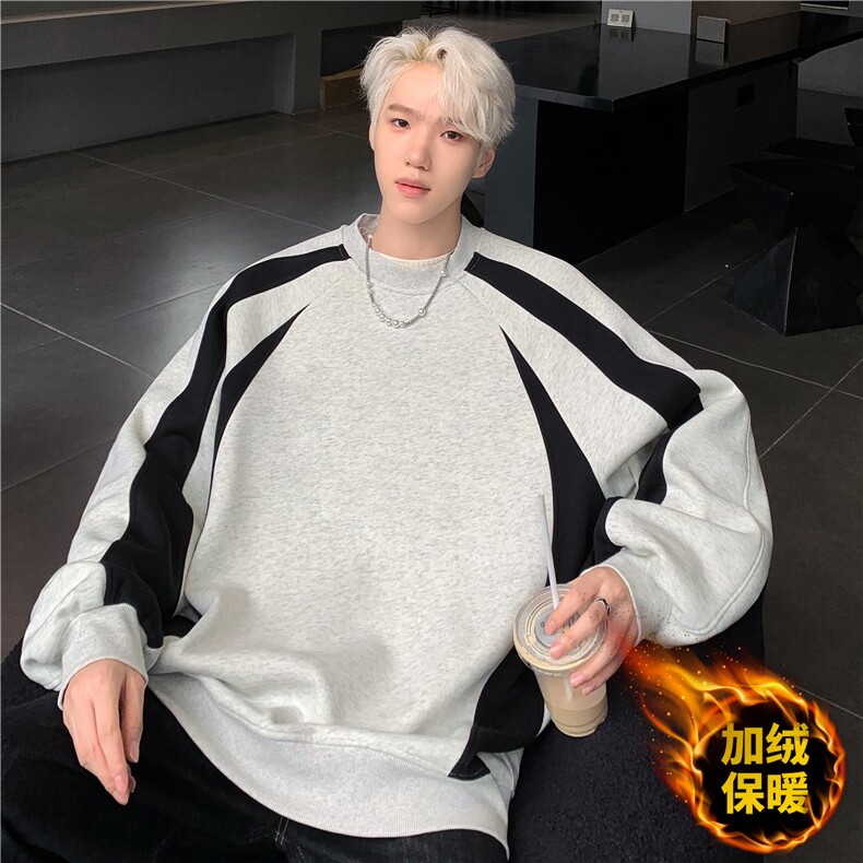 秋冬重磅420克加绒加厚卫衣拼接百搭圆领长袖撞色打底衫MY085-P60图片