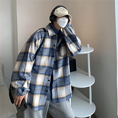23春秋格子衬衫磨毛宽松毛呢料衬衣帅气外套DX159P6588，男装衬衫，电商B413-1