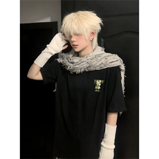 抖音得物供货210克现货宽松纯棉美式潮牌印花落肩袖纯棉T恤AT2151，男装T恤，电商A443