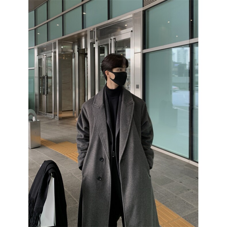 毛呢大衣男秋冬加厚中长款过膝风衣宽松潮牌潮流ins复古呢子外套，男装风衣，星座710