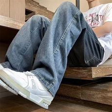 复古蓝牛仔裤夏季男生穿搭裤子宽松直筒阔腿长裤NG59，男装牛仔裤，星座1116A-1（原606A）