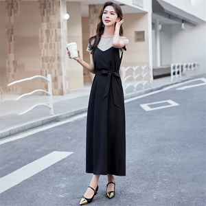 时尚直筒连衣裙套装女夏季小个子2024年新款t恤两件套高级感显瘦图片