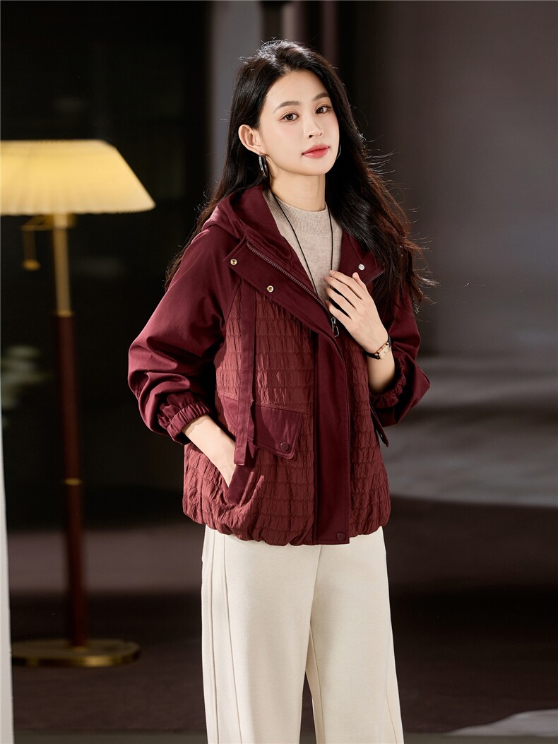 2025冬装新款拼色短款夹棉外套,女装棉衣/棉服,梦芯尔
