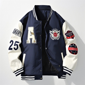 美式棒球服宽松潮流痞帅加绒加厚立领夹克 A436-22129加棉-P80图片