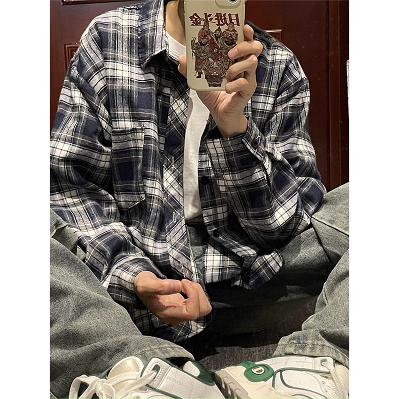 【有货】cleanfit藏青色格子衬衫男长袖美式复古衬衣V3211PP-P38,男装衬衫,星座1007（原301D）