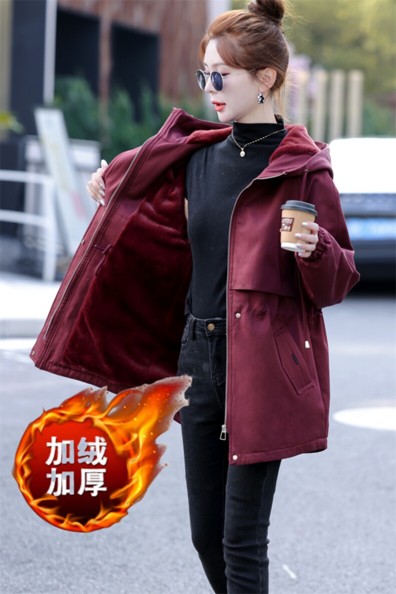 经典不过时大码显瘦加绒加厚中长款派克服外套,女装棉衣/棉服,妃曼